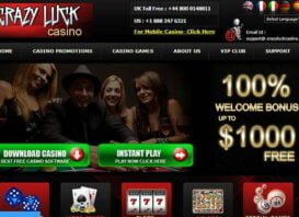 100% up to $€£1000 at Crazy Luck online no deposit bonus casino