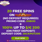 20 Free Spins at Jackpot Paradise bonus code