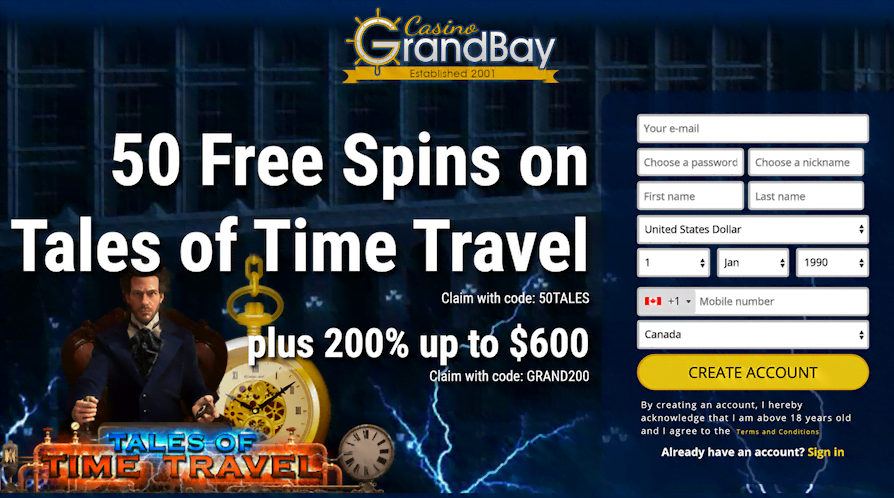 50 Free Spins at Casino Grand Bay | No Deposit Bonus