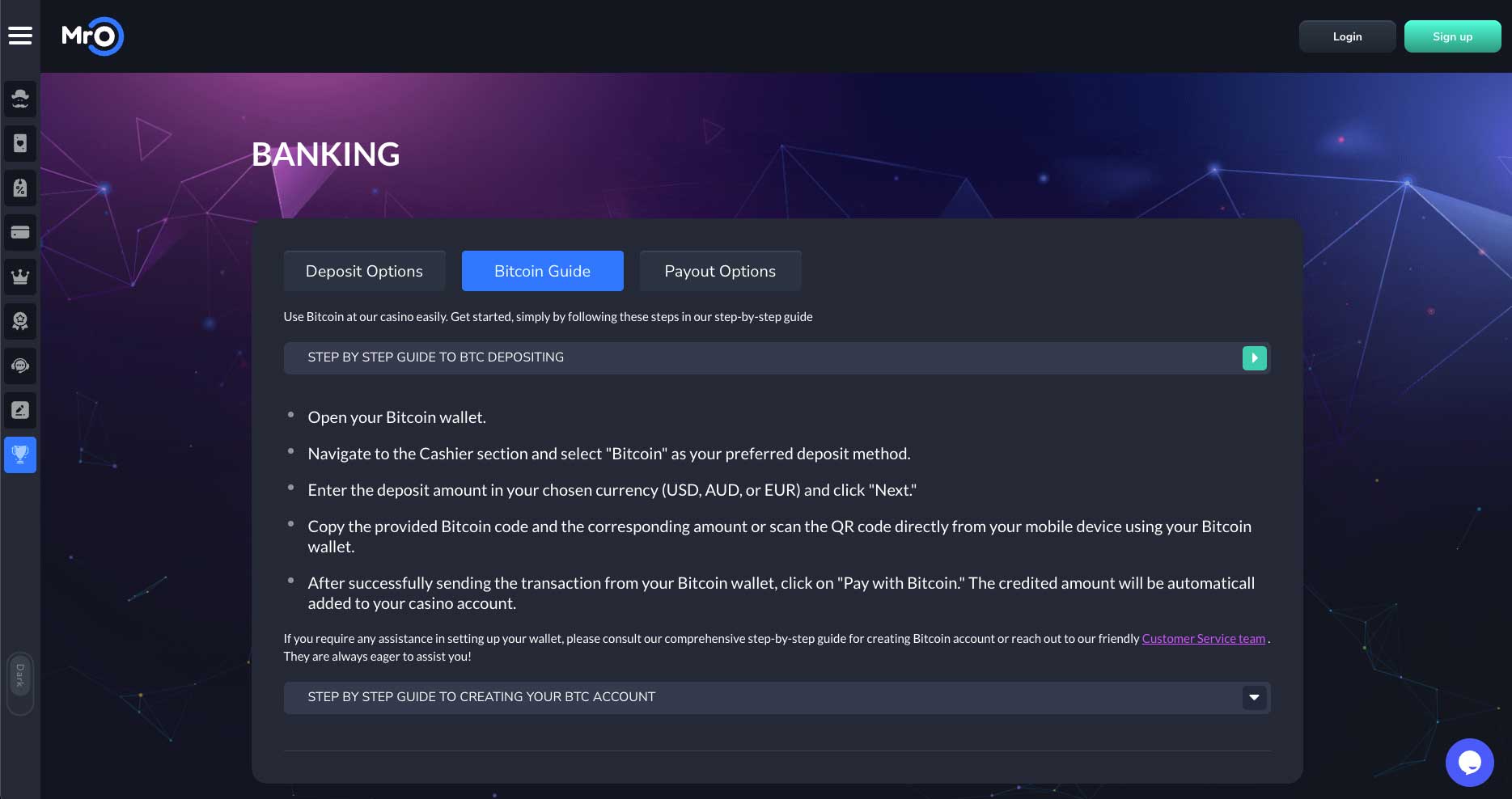 Mr O Casino deposit methods
