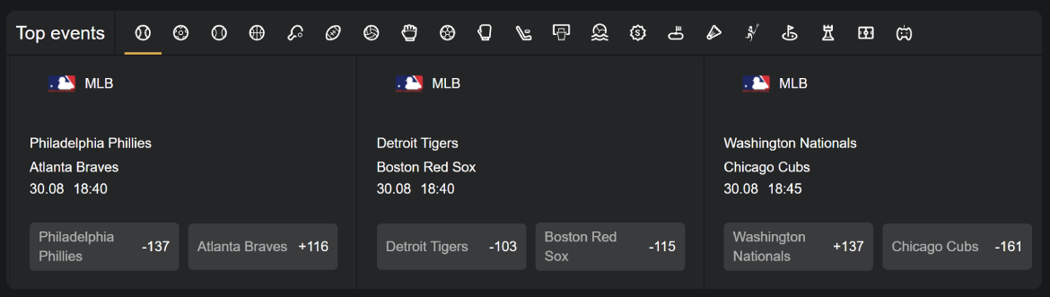Sports Betting interface on BetWhale