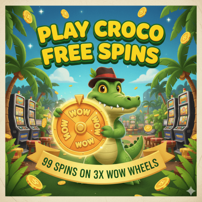 Play Croco Free Spins: 99 Spins on 3x Wow Wheels